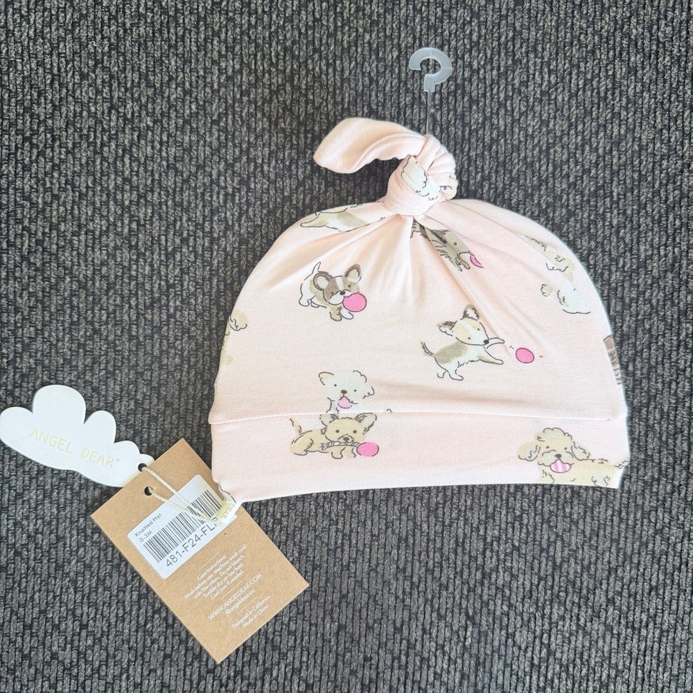 Angel Dear Baby girl Knotted Hat, dog print , O-3 Months